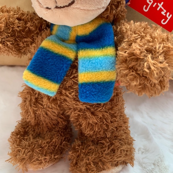 Gitzy 2017 Brown Teddy Bear Plush Blue & Yellow stripe pattern Hat and Scarf 8" - Picture 4 of 12